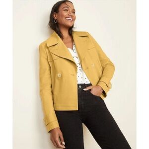 Ann Taylor Yellow Double-Breasted Short Trench